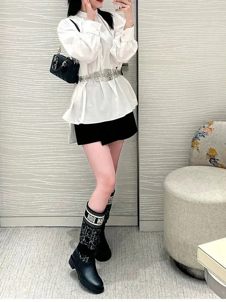 👟👟Ex-factory price 560👟👟 Dior color-blocking new boots for autumn and winter, the latest electric embroidery color-blocking letter logo for autumn and winter, round-toe high-top knight boots for women, Material: first-layer cowhide stitched with electric embroidery fabric, sheepskin lining for feet, original molded TPU outsole Size: 35-40 yards